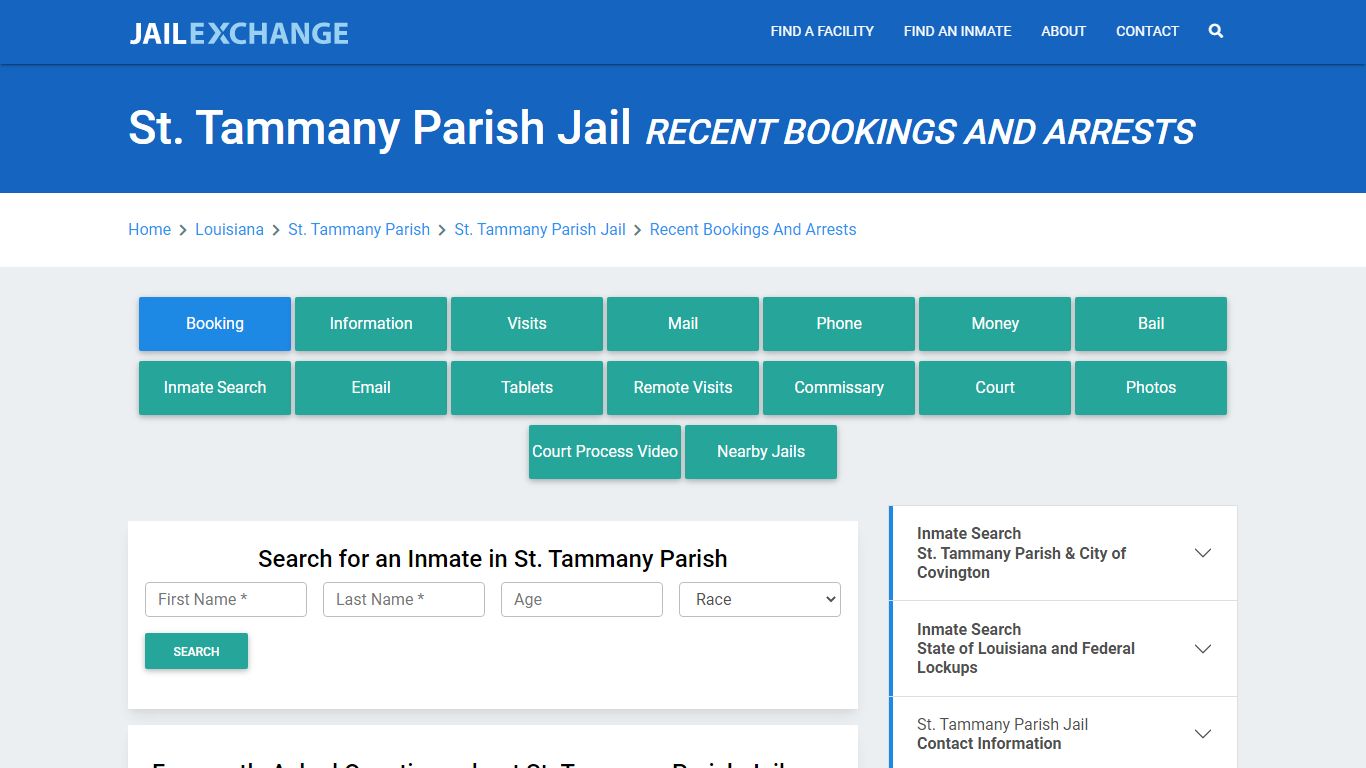 St. Tammany Parish Jail Recent Bookings And Arrests - Jail Exchange